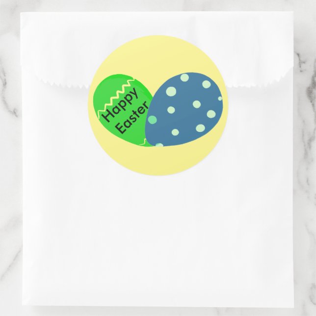 Sticker Rond Joyeux Oeufs de Pâques Bleus Vert Pâques (Sac)