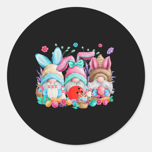 Sticker Rond Joyeux OEufs de Pâques Bunny Gnomes Bowling Lover  (Devant)