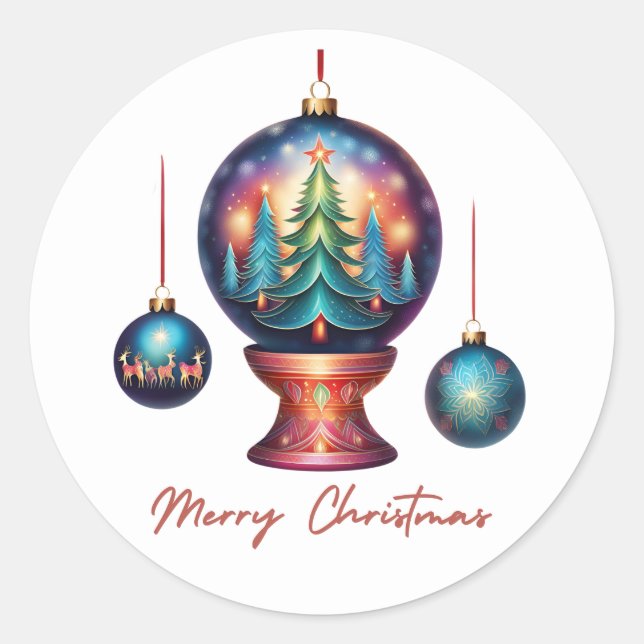 Sticker Rond Joyeux ornements de Noël (Devant)