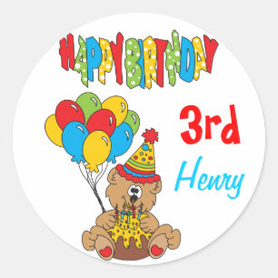 Sticker Rond Joyeux Ours d'anniversaire