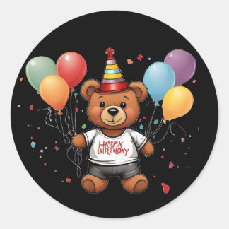 Sticker Rond Joyeux ours en peluche d'anniversaire
