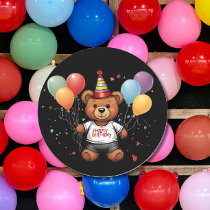 Sticker Rond Joyeux ours en peluche d'anniversaire