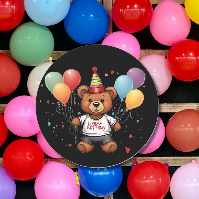 Sticker Rond Joyeux ours en peluche d'anniversaire (Créateur téléchargé)