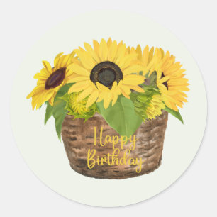 Sticker Rond Joyeux panier de tournesol d'anniversaire