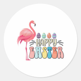 Sticker Rond Joyeux Panier d'oeufs de lapin de Flamant rose de 