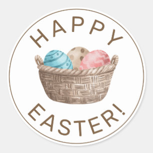 Sticker Rond Joyeux Panier d'oeufs de Pâques Aquarelle mignonne