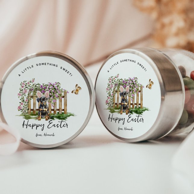 Sticker Rond Joyeux Pâques | Cute lapin chiot Personnalisé (Créateur téléchargé)