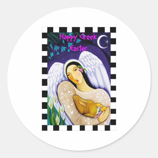 Sticker Rond Joyeux Pâques Grecques (Devant)