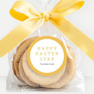 Sticker Rond Joyeux Pâques Jaune Élégant Nom Personnalisé Moder