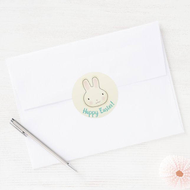 Sticker Rond Joyeux Pâques, Lapin de Pâques en faveur (Enveloppe)