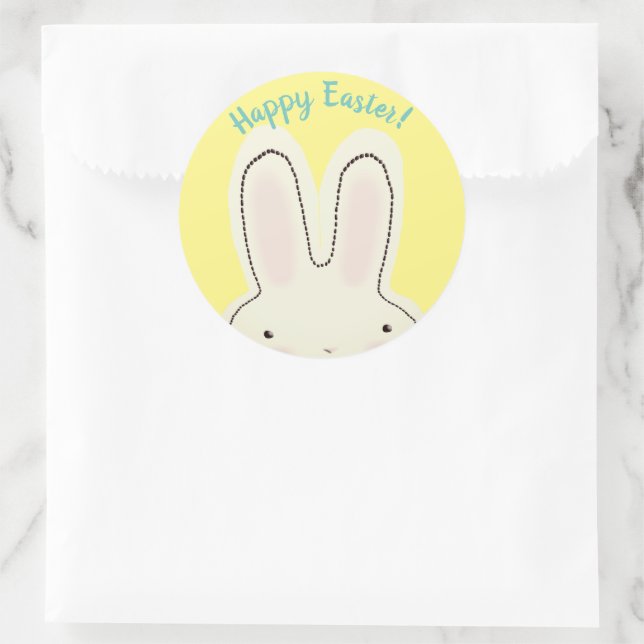 Sticker Rond Joyeux Pâques mignon amusant lapin peekaboo script (Sac)