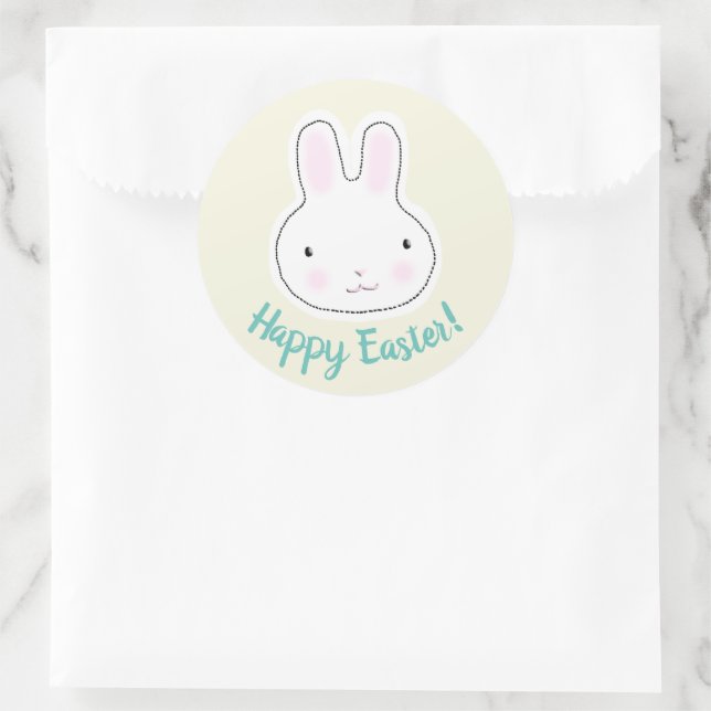 Sticker Rond Joyeux Pâques mignonette crème lapin personnalisée (Sac)