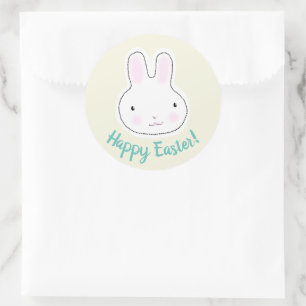 Sticker Rond Joyeux Pâques mignonette crème lapin personnalisée