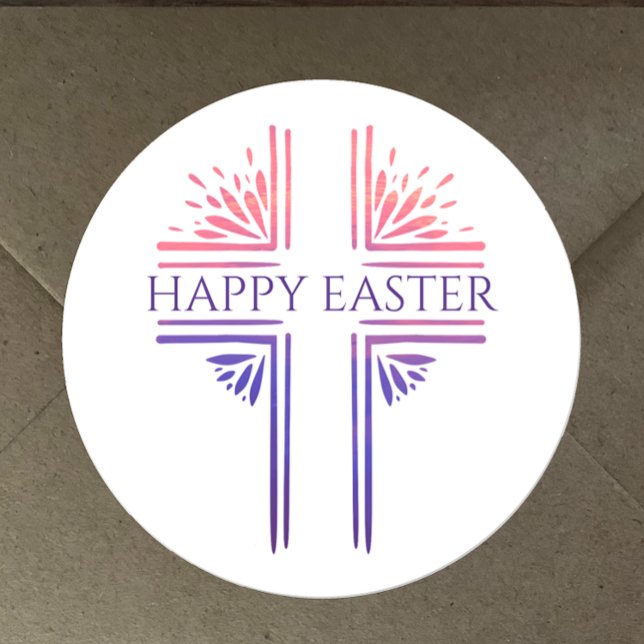 Sticker Rond Joyeux Pâques Moderne Personnalisé Croix de Pâques (Decorate Easter cards and gifts with these beautiful unique  Christian cross Happy Easter stickers
)