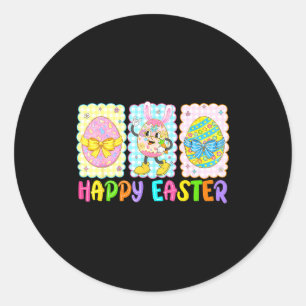 Sticker Rond Joyeux Pâques Nœud Coquette Drôles d'œufs de Pâque