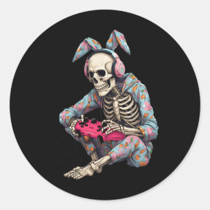 Sticker Rond Joyeux Pâques Squelette Joueur Vidéo Jeu Garçons H