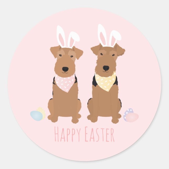 Sticker Rond Joyeux Pâques Welsh Terriers Chiens Lapin Oreilles (Devant)