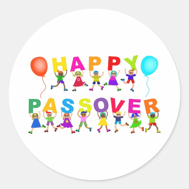 Sticker Rond Joyeux Passover mignon Cartoon Diverse Kids Texte (Devant)