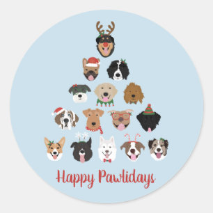 Sticker Rond Joyeux Pawlidays Chien arbre de Noël