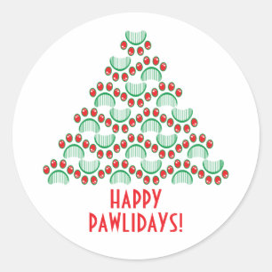 Sticker Rond Joyeux pawlidays, empreinte de patte formant un ar