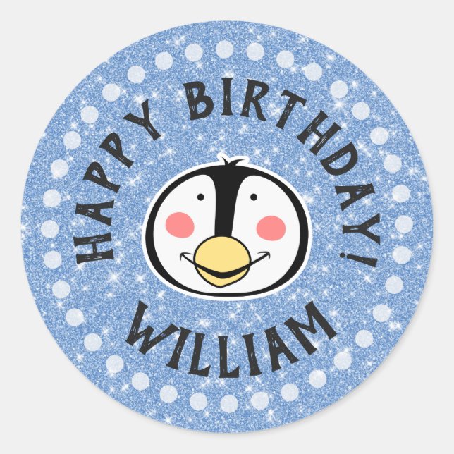 Sticker Rond Joyeux Penguin d'anniversaire (Devant)