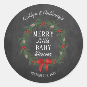 Sticker Rond Joyeux petit Baby shower de Noël