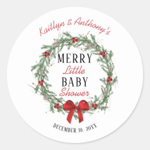 Sticker Rond Joyeux petit Baby shower de Noël