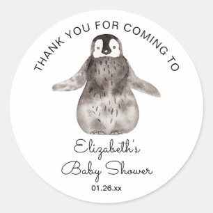 Sticker Rond Joyeux petit Merci de Baby shower de pingouin