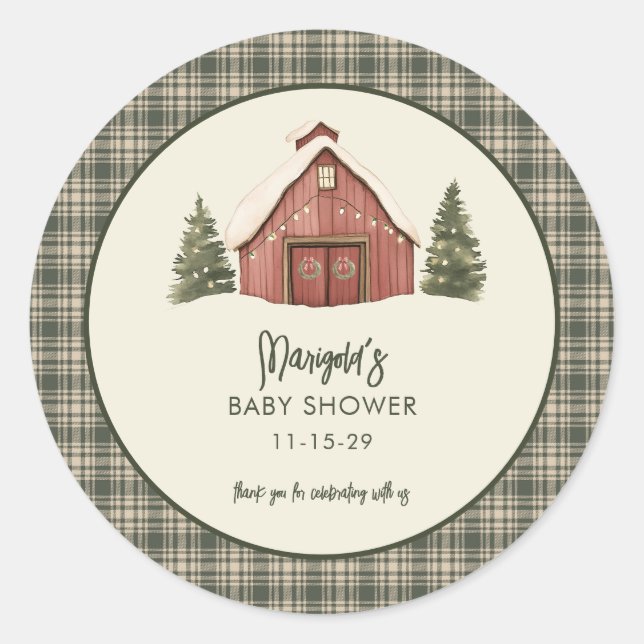 Sticker Rond Joyeux petit Noël Rustique Baby Shower  (Devant)