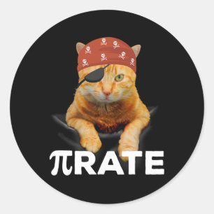 Sticker Rond Joyeux Pi Day 3.14 Pi Symbole Pirate de chat