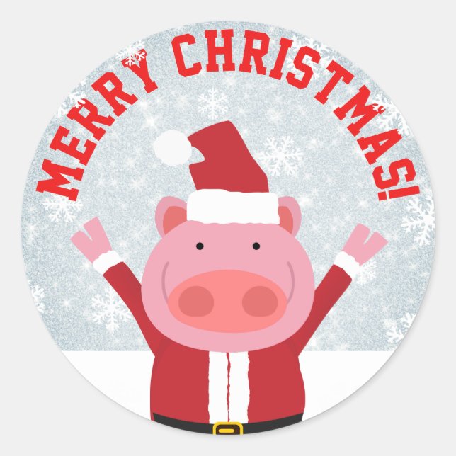 Sticker Rond Joyeux Piglet de Noël (Devant)