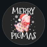 Sticker Rond Joyeux Pigmas Drôle Cochon Feux Noël Lumières Arbr<br><div class="desc">Joyeux Pigmas Funny Cochon Feux Noël Arbre Noël Noël Fantastique</div>
