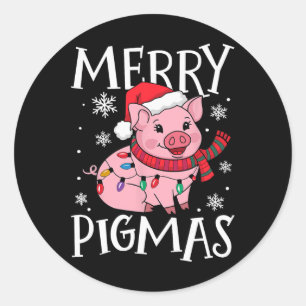 Sticker Rond Joyeux Pigmas Drôle Cochon Noël Père Noël Cochon N
