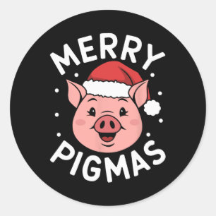 Sticker Rond Joyeux Pigmas Drôle Cochon Noël Père Noël Cochon N