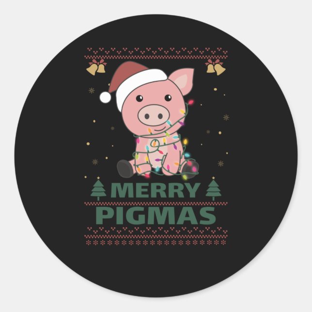 Sticker Rond Joyeux Pigmas Funky Pig Christmas Pun (Devant)