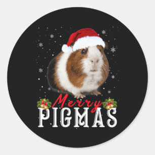 Sticker Rond Joyeux Pigmas Masque Visage Amusant Guinée Pig Noë