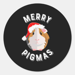 Sticker Rond Joyeux Pigmas mignon et drôle Guinée Cochon Noël