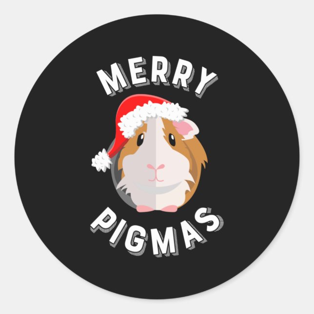 Sticker Rond Joyeux Pigmas mignon et drôle Guinée Cochon Noël (Devant)