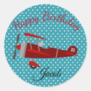 Sticker Rond Joyeux pilote d'avion d'anniversaire