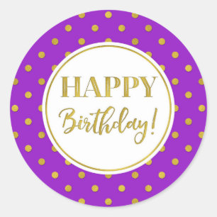 Sticker Rond Joyeux Points d'or blanc violet d'anniversaire