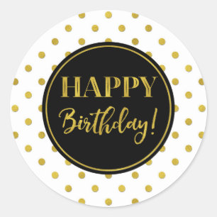 Sticker Rond Joyeux Points Noir Blanc Anniversaire