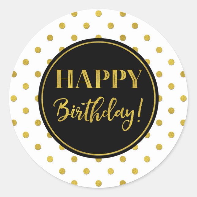Sticker Rond Joyeux Points Noir Blanc Anniversaire (Devant)