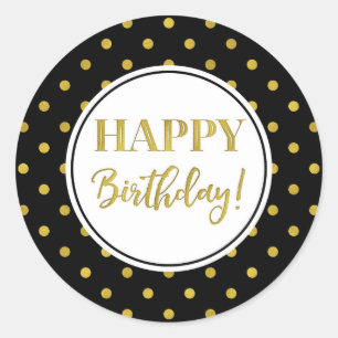 Sticker Rond Joyeux Points Noir Blanc Or Anniversaire