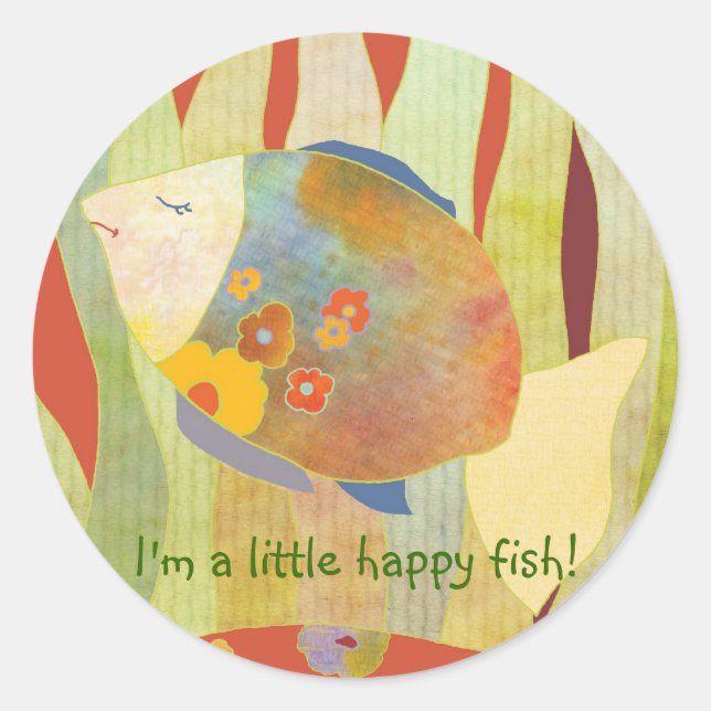 Sticker Rond Joyeux poisson aux fleurs (Devant)