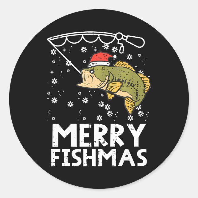 Sticker Rond Joyeux poisson pêche Noël papa hommes (Devant)