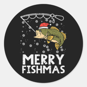 Sticker Rond Joyeux poisson pêche Noël papa hommes