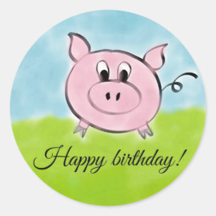 Sticker Rond Joyeux porc d'anniversaire