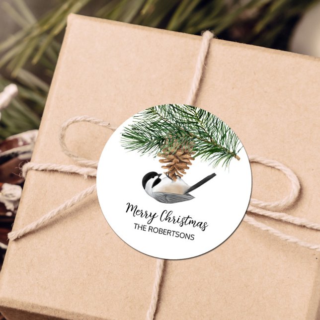 Sticker Rond Joyeux poulet de Noël sur Pinecone (Créateur téléchargé)