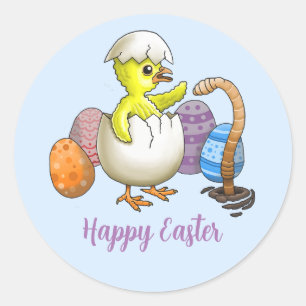 Sticker Rond Joyeux poussin de Pâques