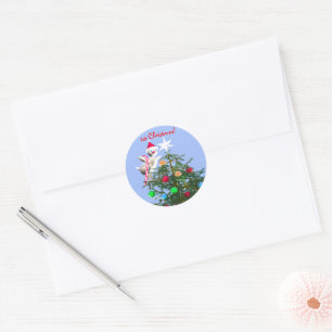 Sticker Rond Joyeux premier bébé de Noël Bird